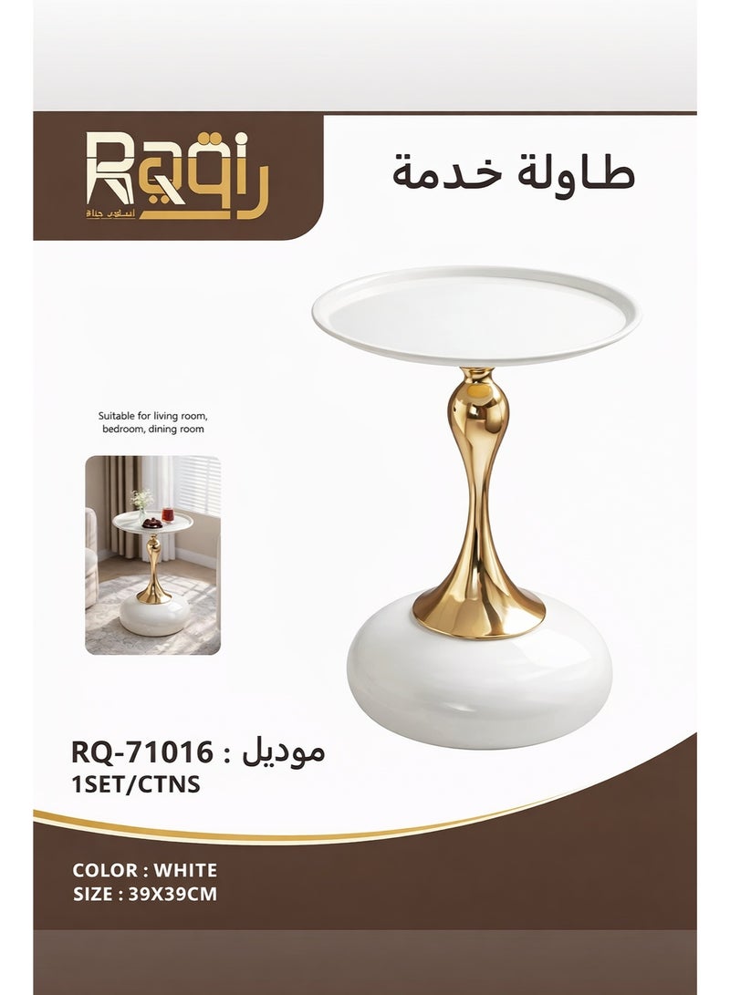 Raqi Coffee table, side service table for serving coffee and tea, suitable for the living room, office and bedroom (White /gold) 39x39CM - Image 2